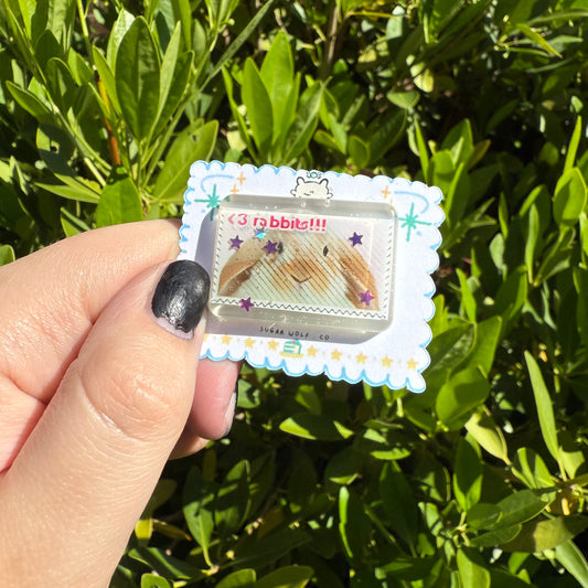 "<3 rabbits" stamp pin